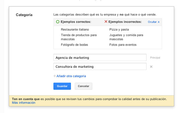 categorias google plus local