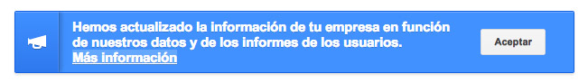 Aviso de cambios en la ficha de negocio de Google Plus Local